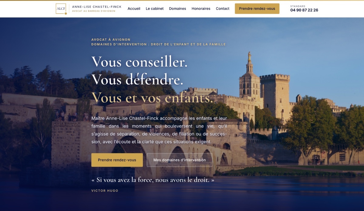 Page d'accueil du site de Maître Anne-Lise Chastel-Finck, avocate à Avignon