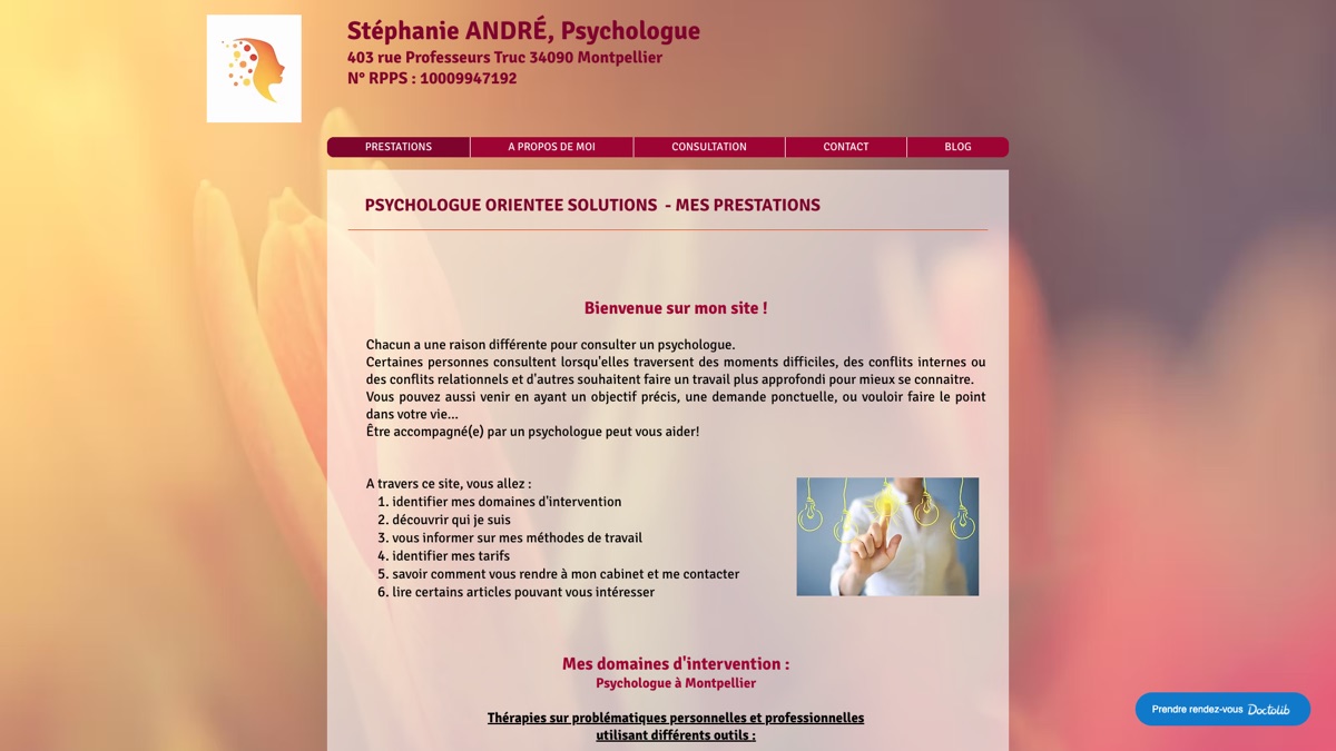 Ancien site Wix de Stéphanie André, avant la refonte